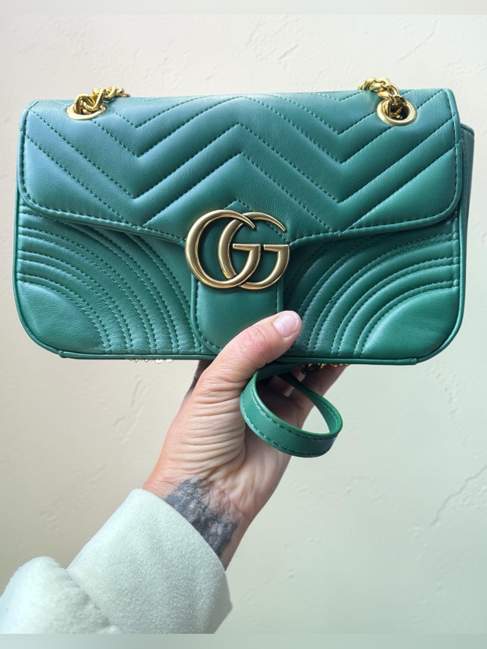 Gucci Marmont Chevron Shoulder Bag in Green